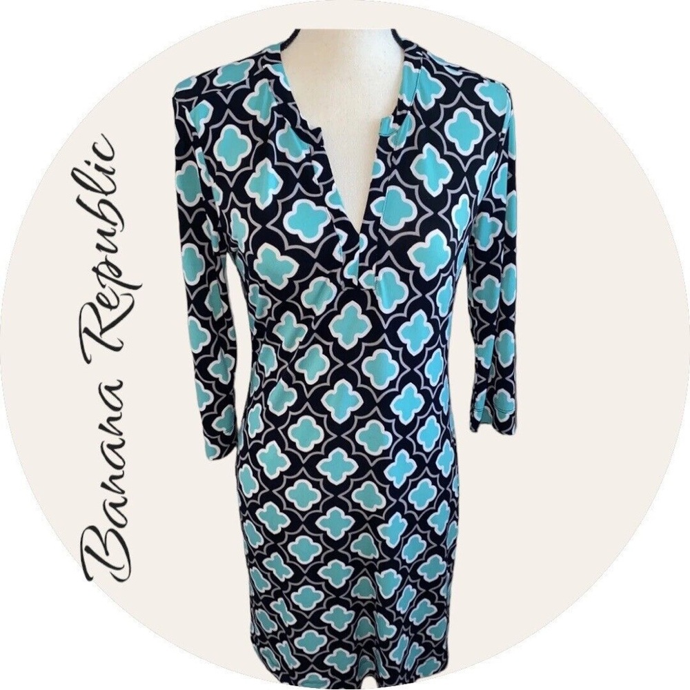 Banana Republic XL Geometric Patterned Dress - Black and Teal